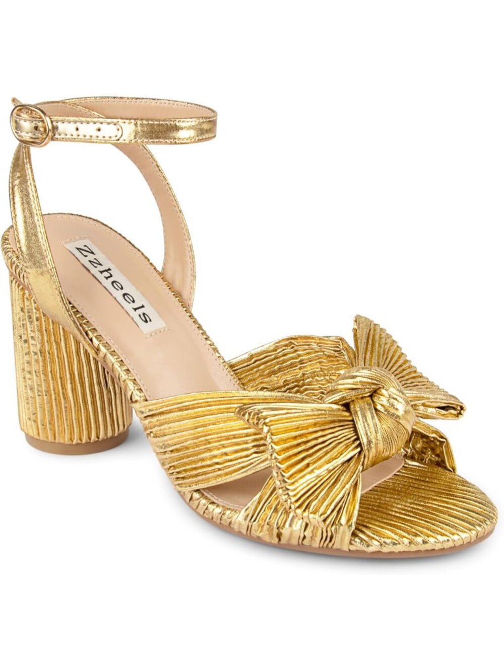 🆕Women's Bright Gold Bow Heels Ankle Strap Block Heel Sandals Wedding Shoes